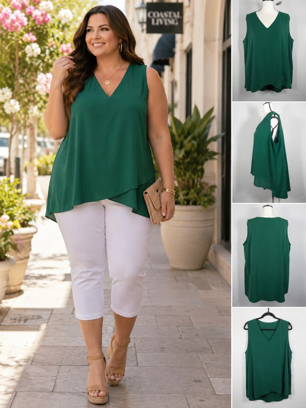 Women's Emerald Green  Sleeveless Tunic Top 2XL Flowy Elevated Summer Casual